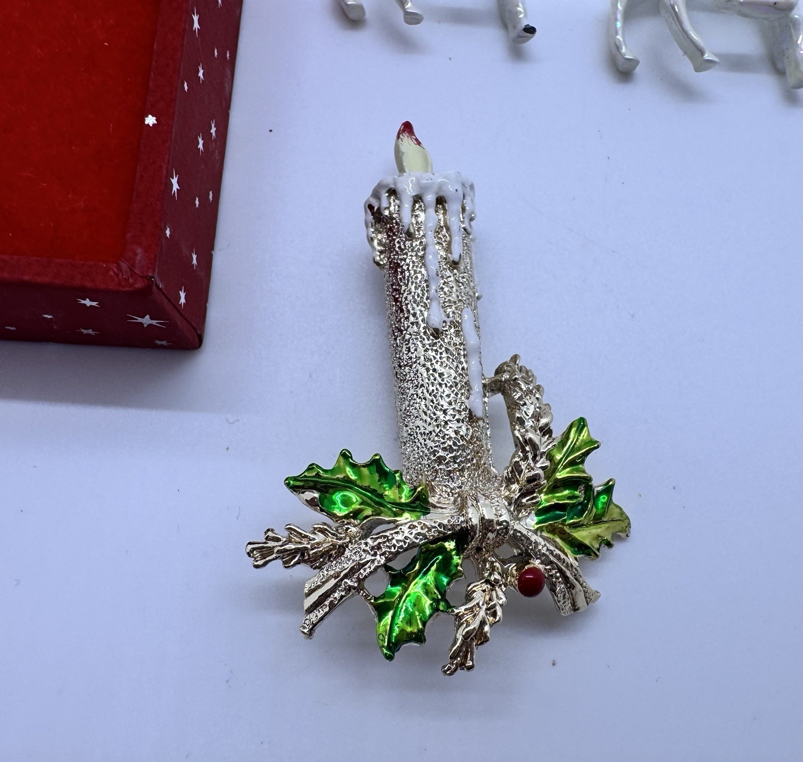 Vintage Brooch Pin Lot Christmas Reindeer Gerry’s Candle Rhinestone Lot of 4