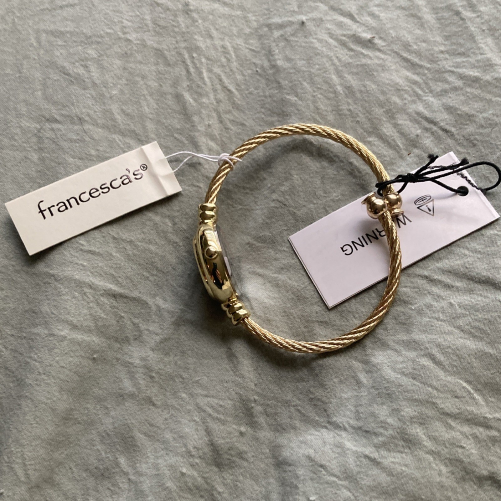 Gold Metal Bangle Wristwatch Analog White Dial Dress Formal