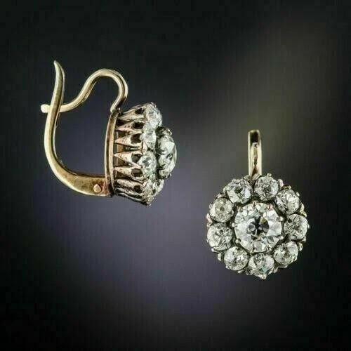 Art Deco Vintage 4.2Ct Round Cut Diamond Drop/Dangle 14K Yellow Gold FN Earrings