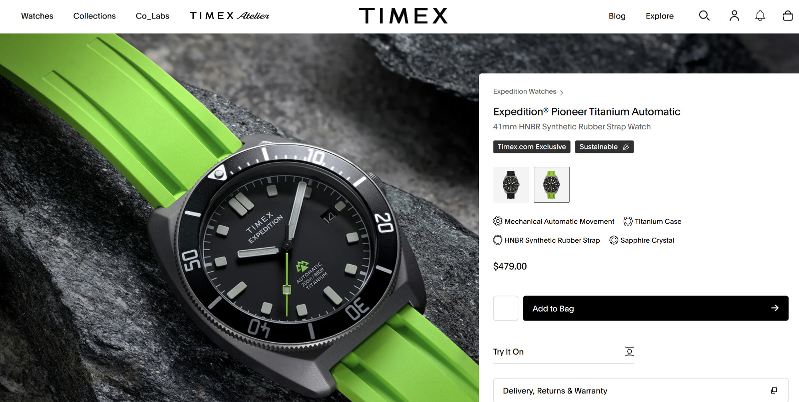 TIMEX Expedition® Pioneer Titanium Automatic 41mm HNBR Lime Green Rubber Strap