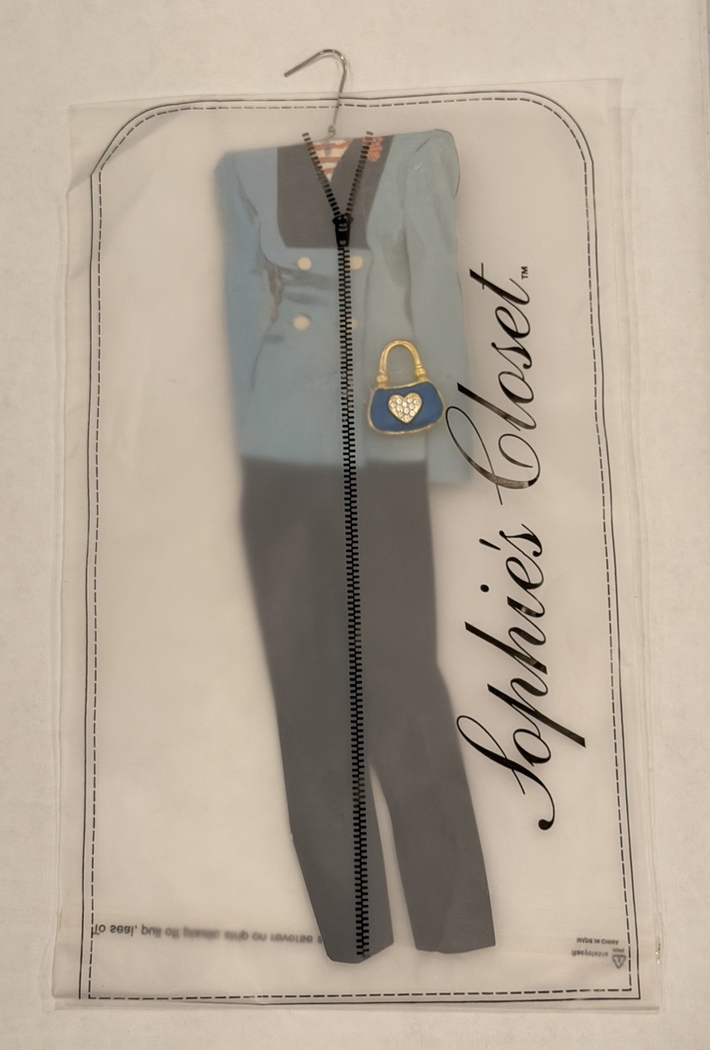 Sophie’s Closet Blue Suit Greeting Card And Blue Gemmed Purse Pin Vintage