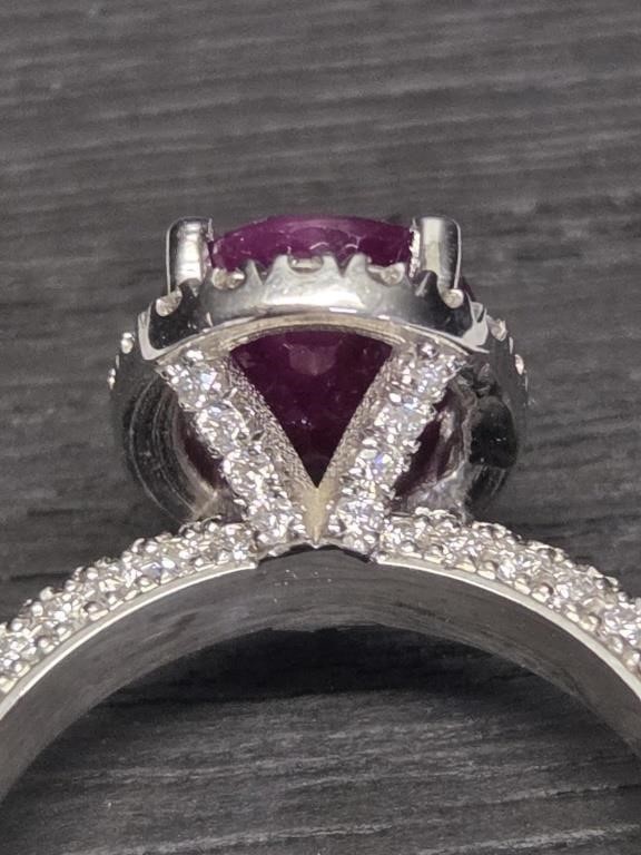 Natural GIA Cert 3.0ct Ruby & .90ct Diamond 14k Wt Gold Ring, Size 7.
