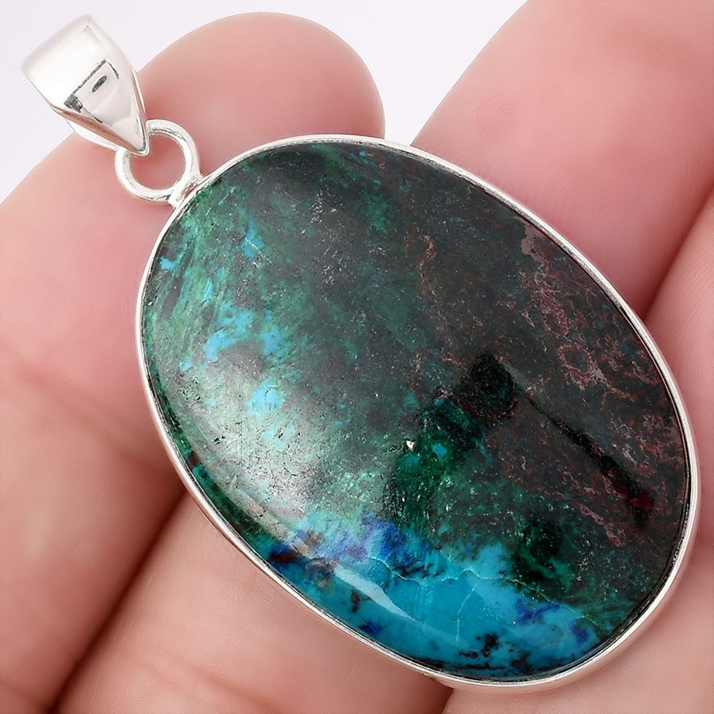Natural Azurite Chrysocolla 925 Sterling Silver Pendant Jewelry P-1001