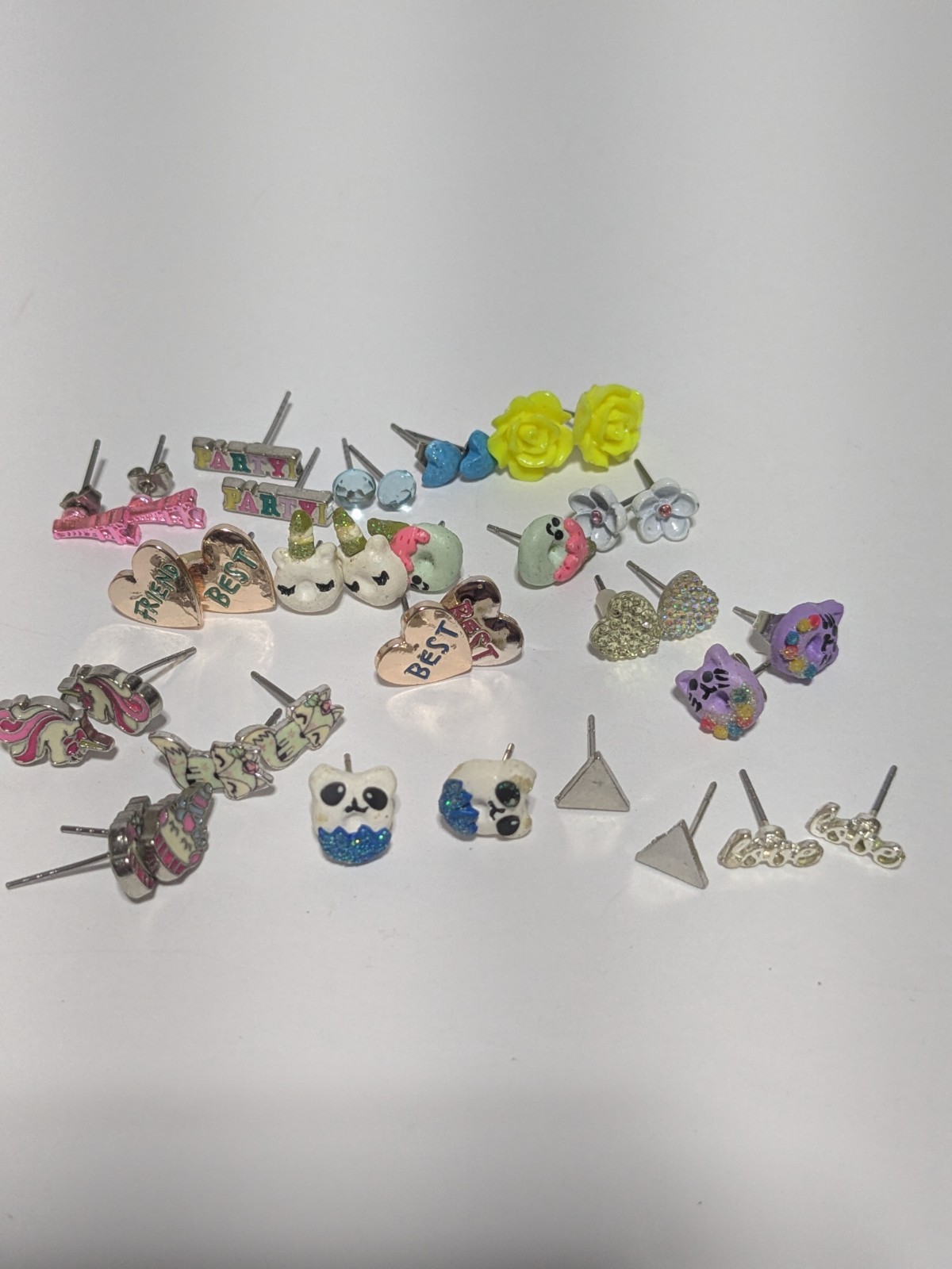 Variety Lot Of Small Stud Earrings. 18 Pairs. Little Girl Themed. Whimsical.