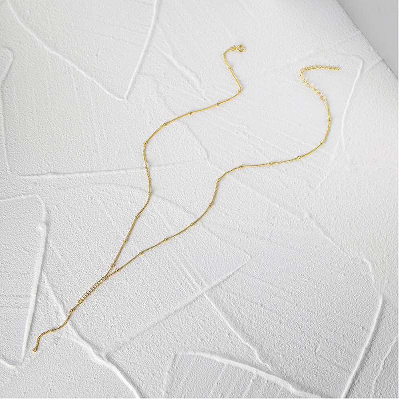 Gold Plated 925 Sterling Silver CZ Beaded Y Lariat Necklace for Women