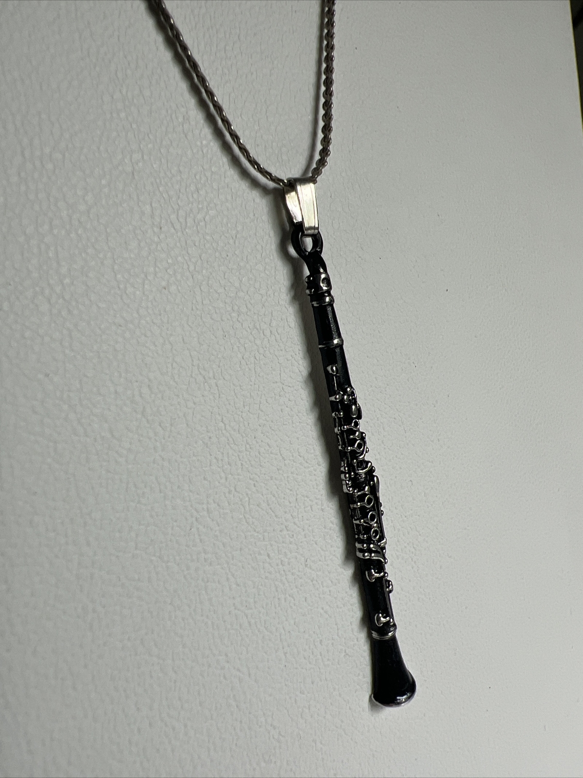 Future Primitive Oboe Necklace Instrument Enamel Black Silver Chain Pendant