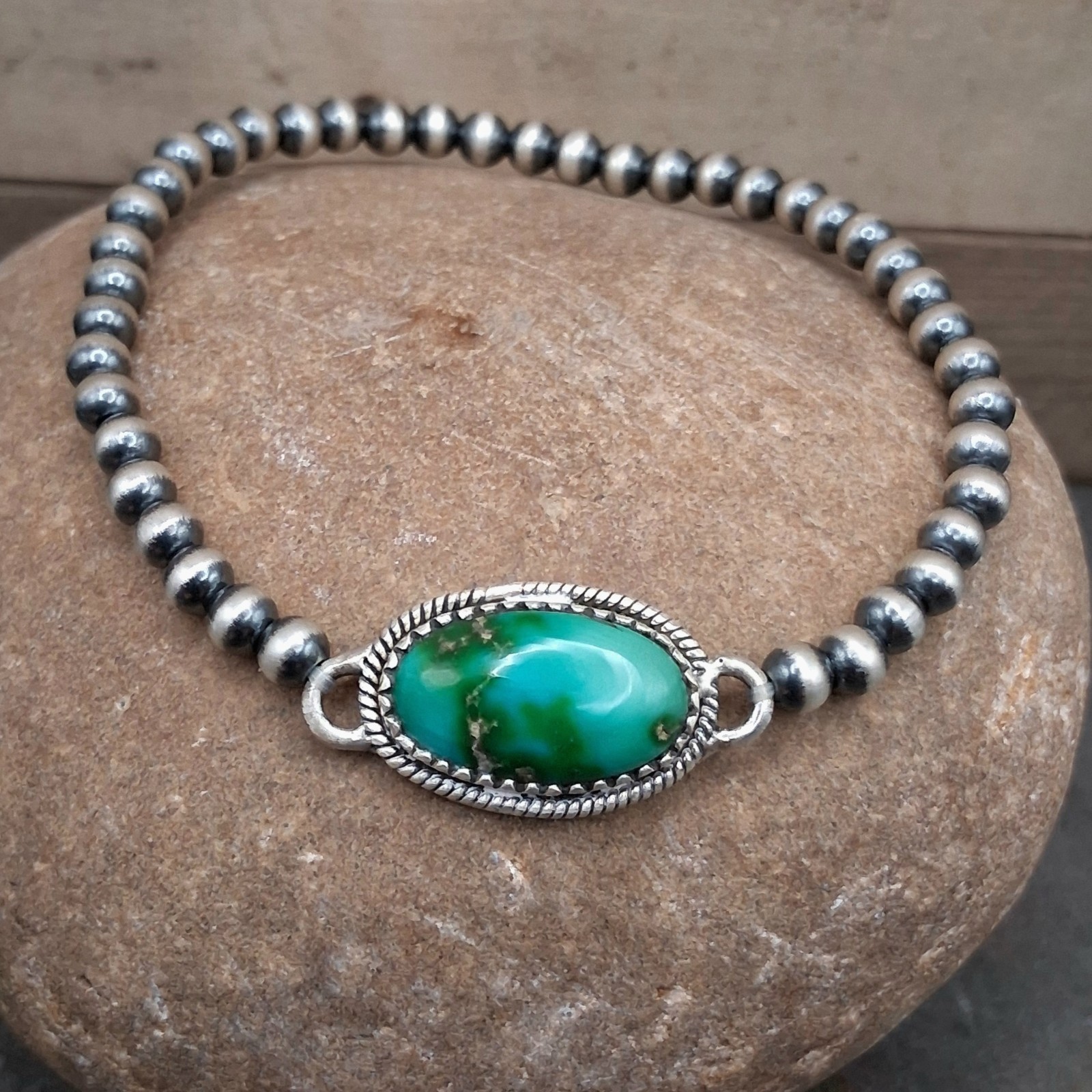 Sonoran Gold Turquoise Bracelet 4mm Navajo Pearls Sterling Silver Southwestern