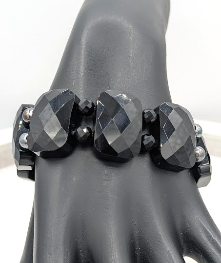 Jay King Black Onyx Stretch Bracelet Faceted Chunky Mine Finds Never Worn