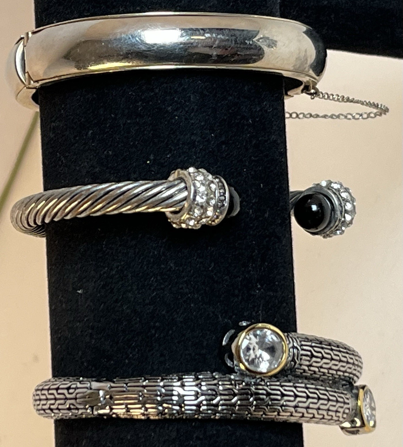 3pc Mixed Lot Women’s Silver-Tone Bracelets & Bangles Black Clear Crystal