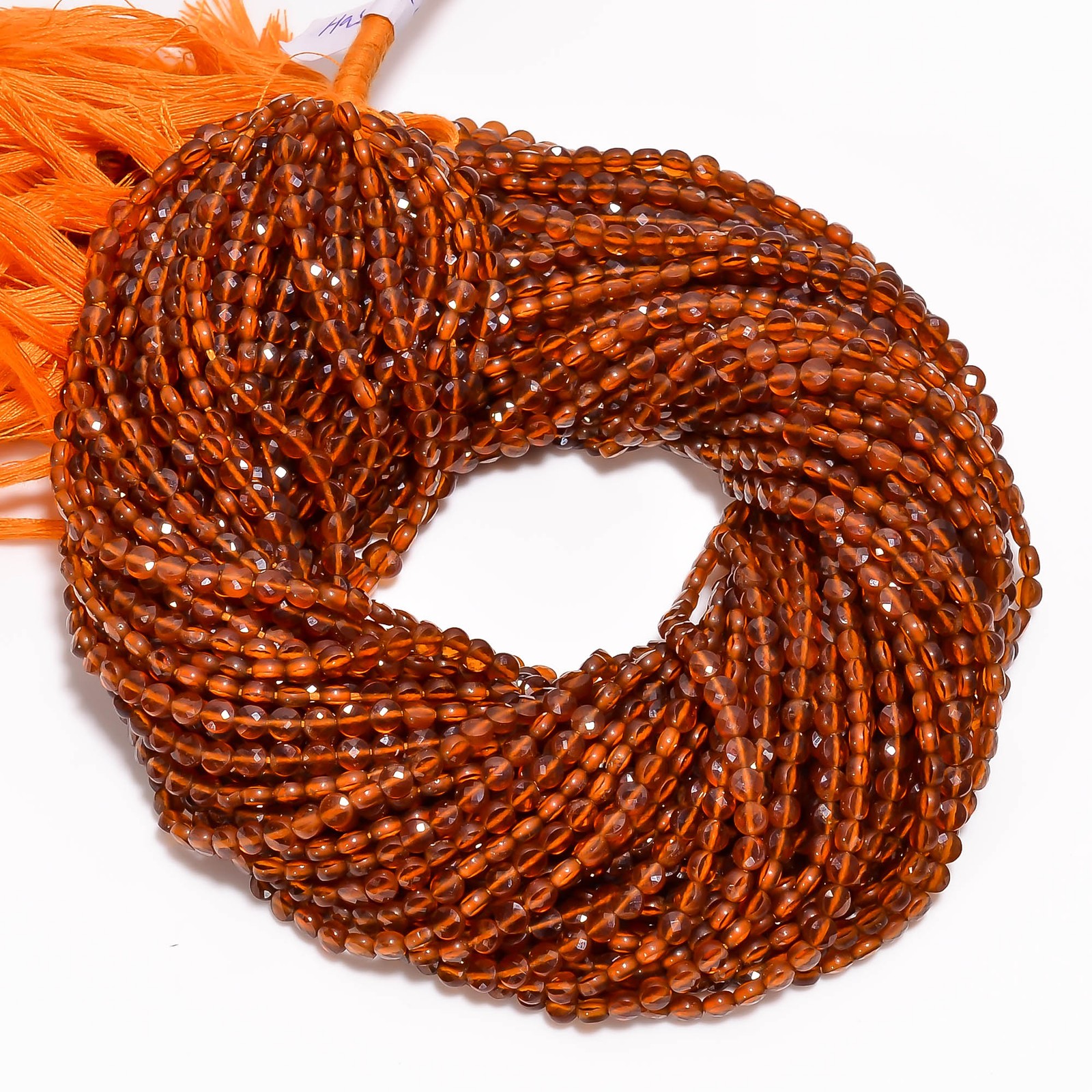 Natural Hessonite Garnet Gemstone Coin Faceted Beads 4 mm Strand 12.5″ AB-392