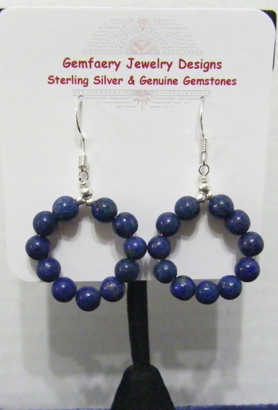 Sterling Silver Wire-Wrapped LAPIS Gemstone Hoop Earrings #1449…Handmade USA