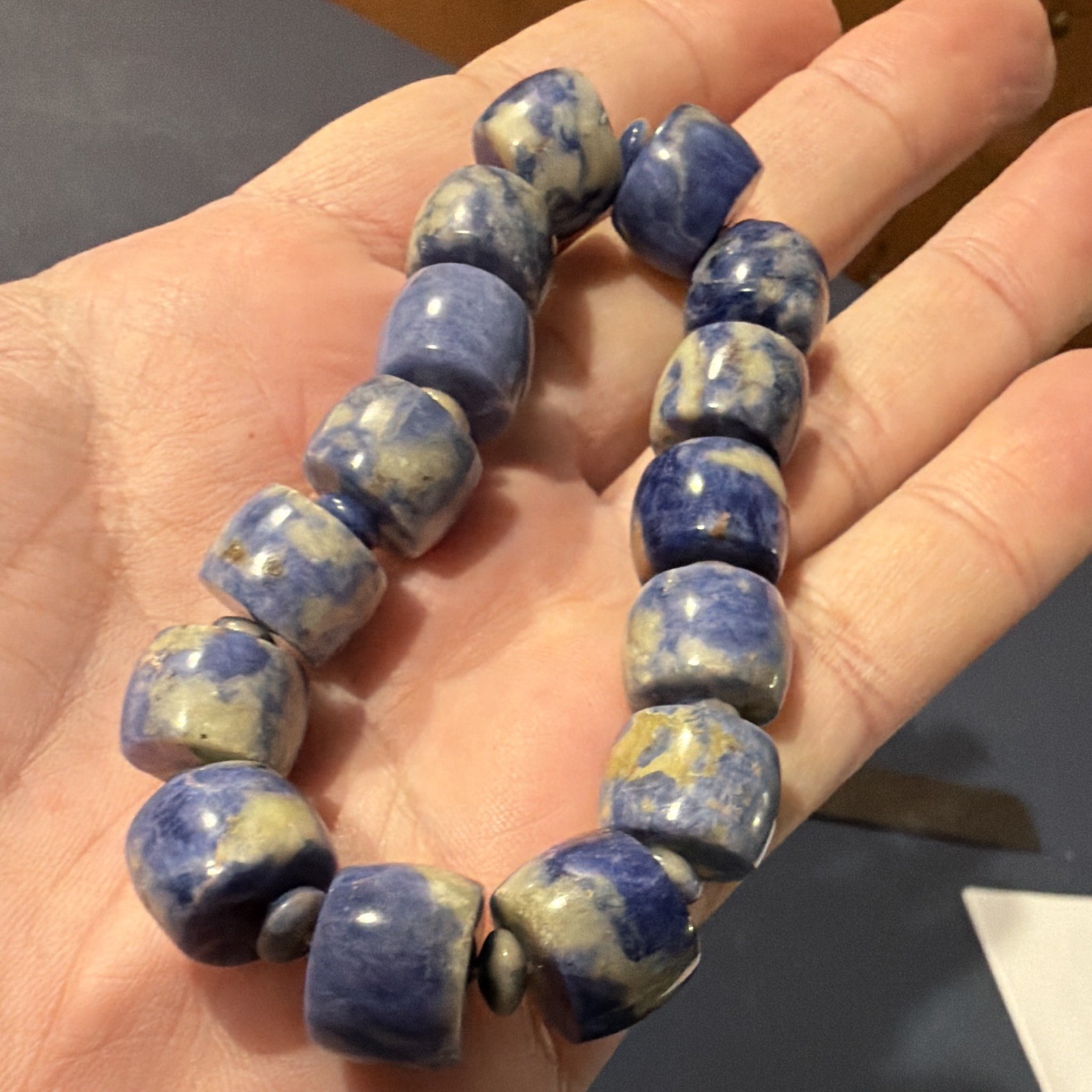 Mine Finds by Jay King Sodalite Blue Beige Stone Beaded Stretch Bracelet