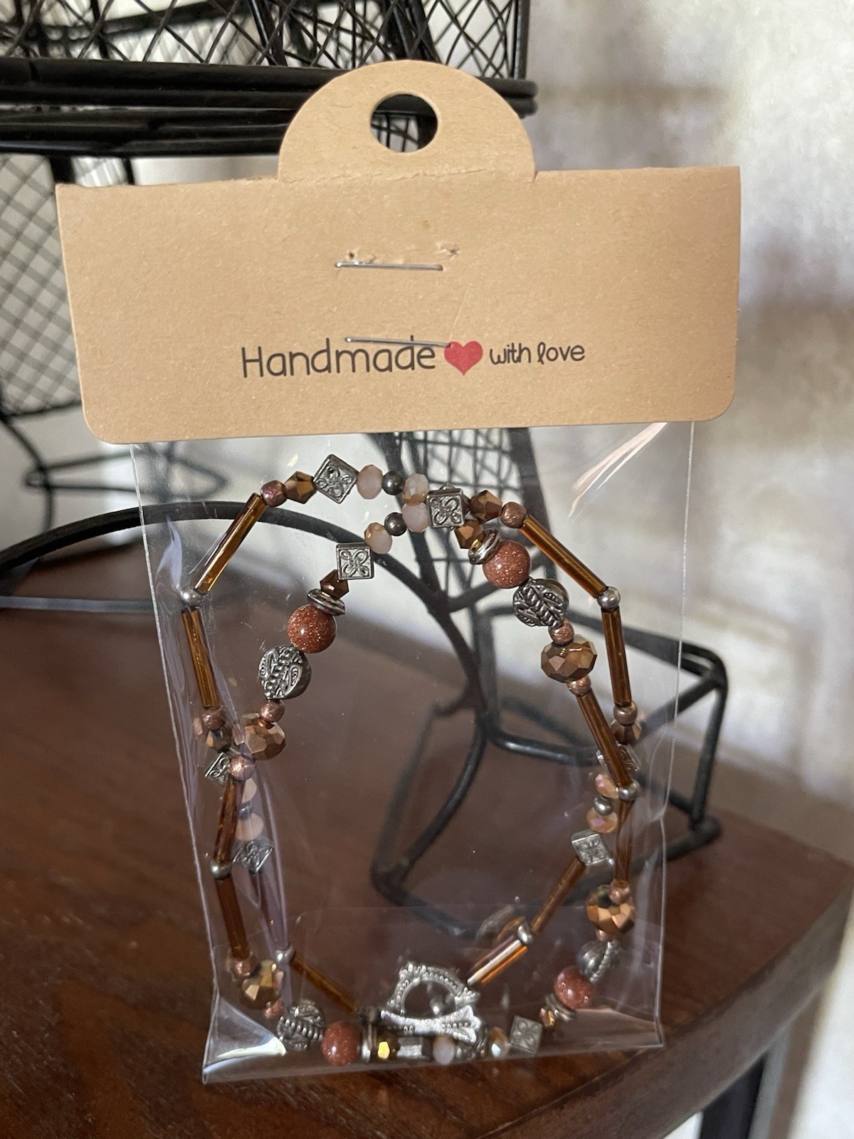Handmade Copper Silver Multicolor Beaded Necklace 18 Inches Fast Shipping