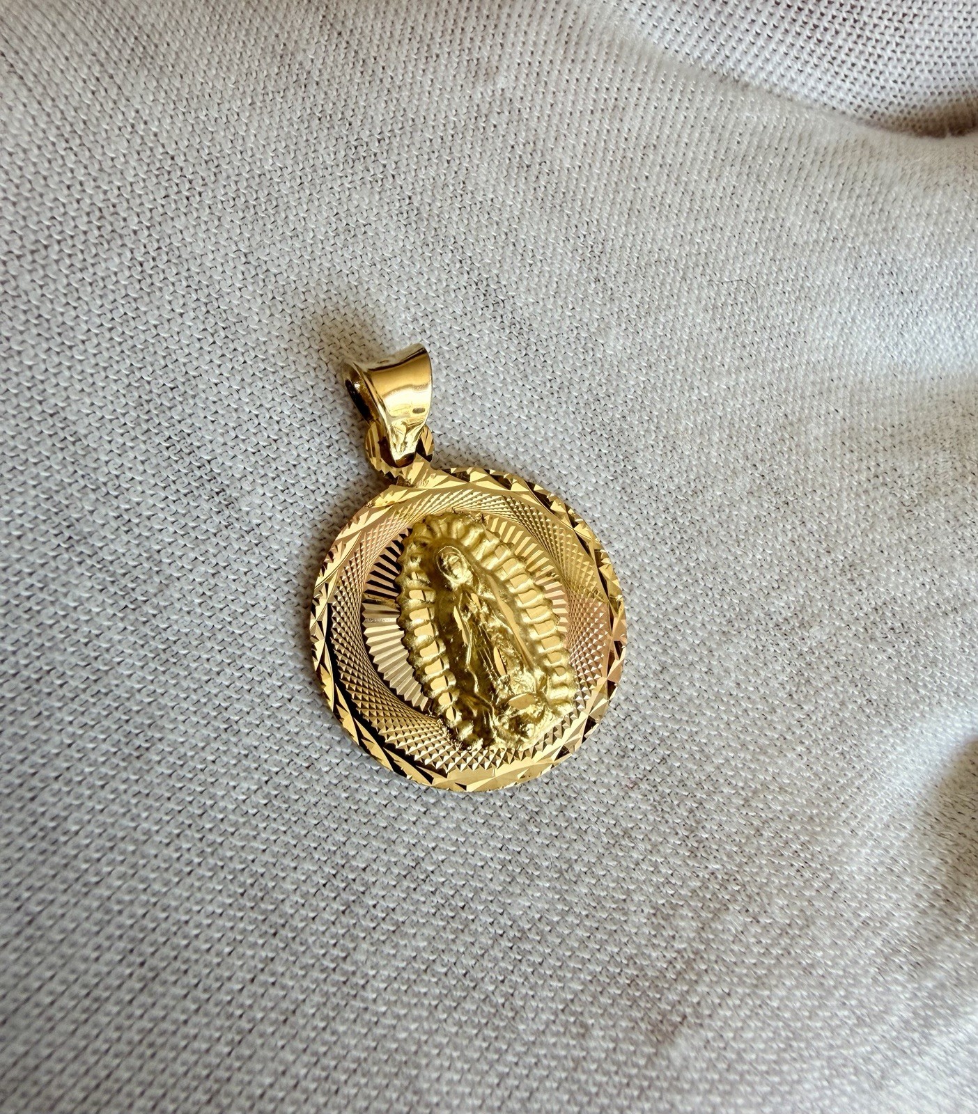 GOLD-14K 3 Color DC 2 Side Virgin Mary & Jesus Religious Charm Pendant For Chain