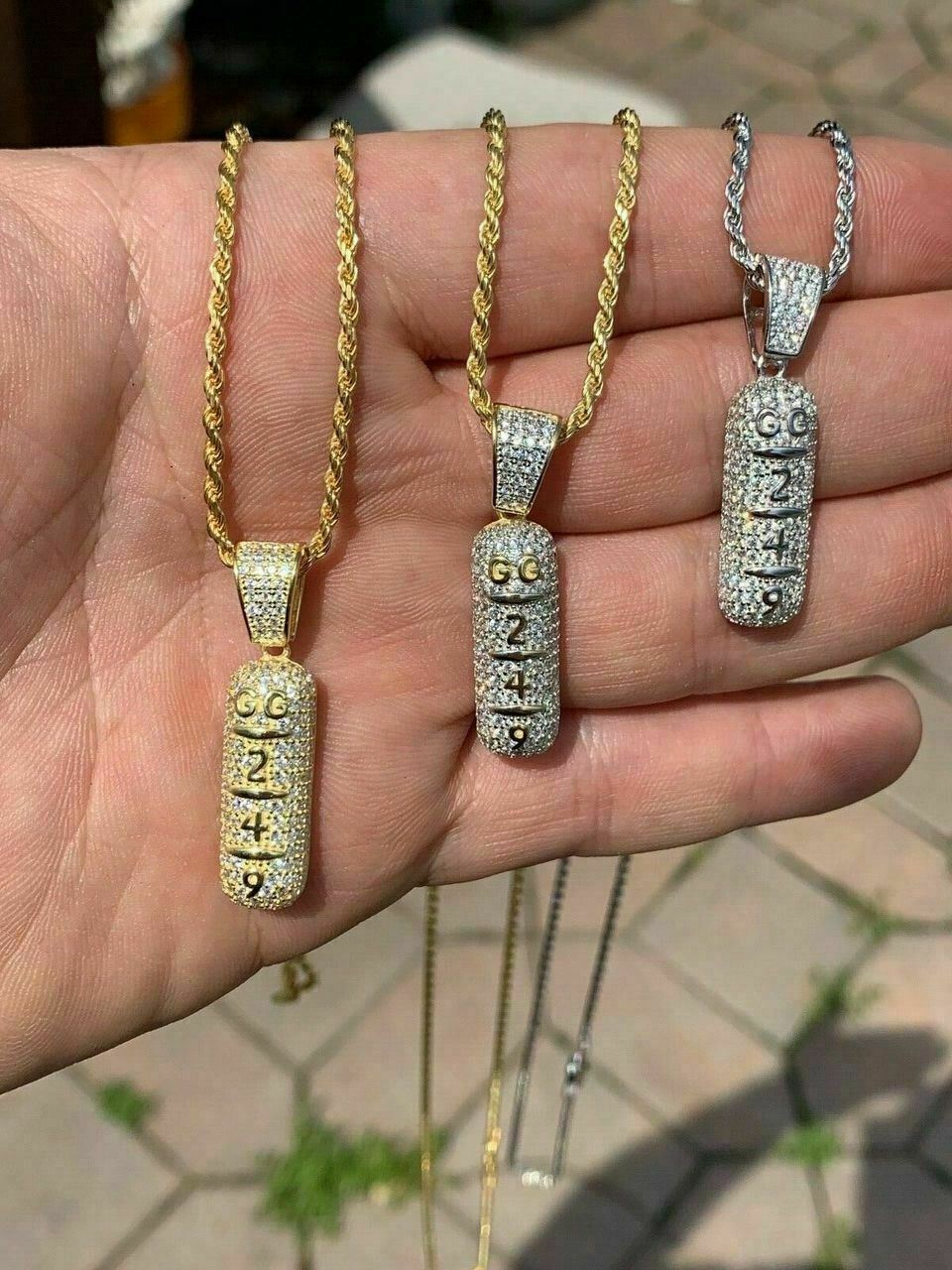Solid 925 Silver 14k Gold Plated XANAX Pill Bar Pendant Necklace CZ Xan GG 249