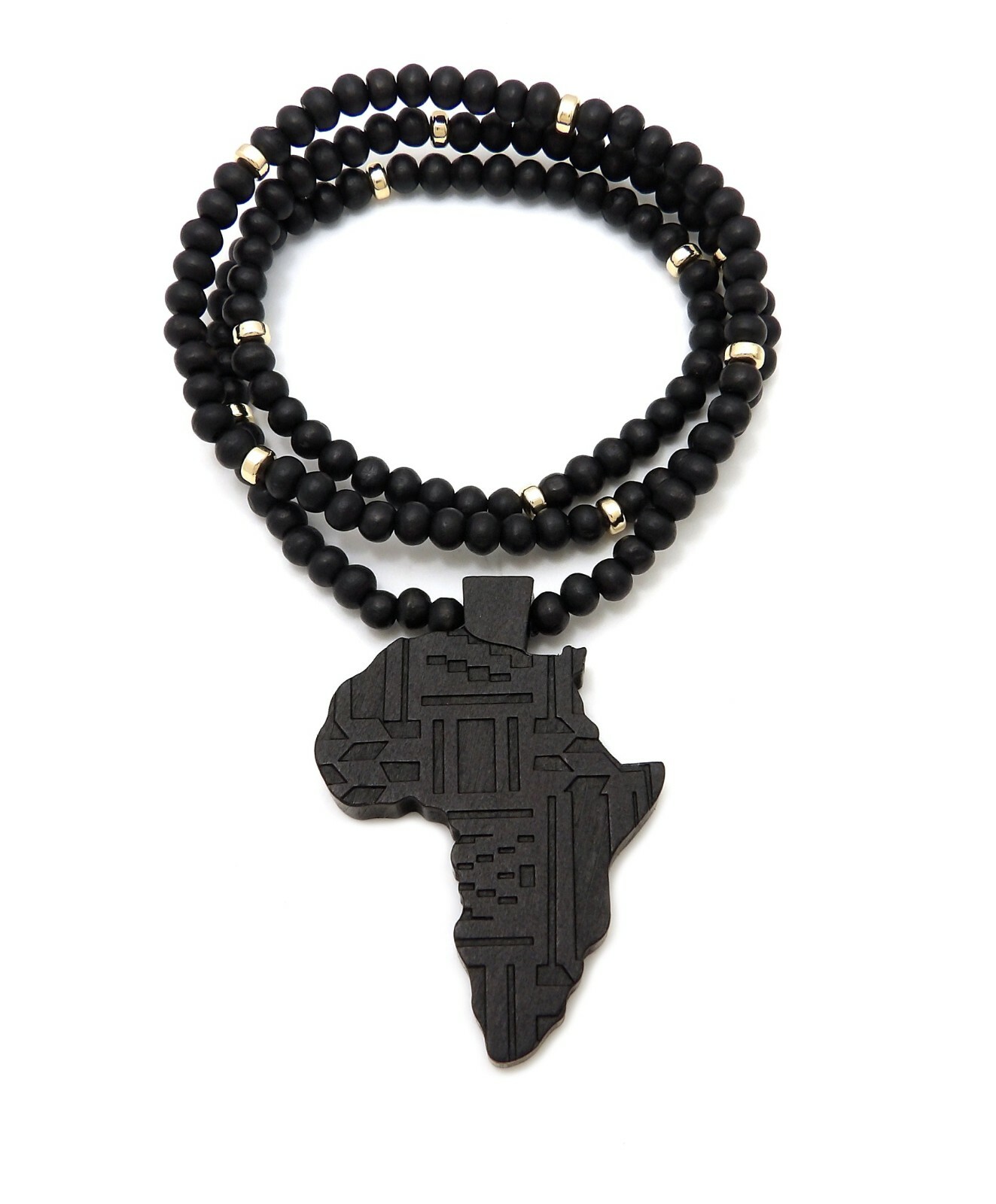 Africa Continent Pendant 6mm 26″ Wooden Bead Hip Hop Necklace (2 Styles)