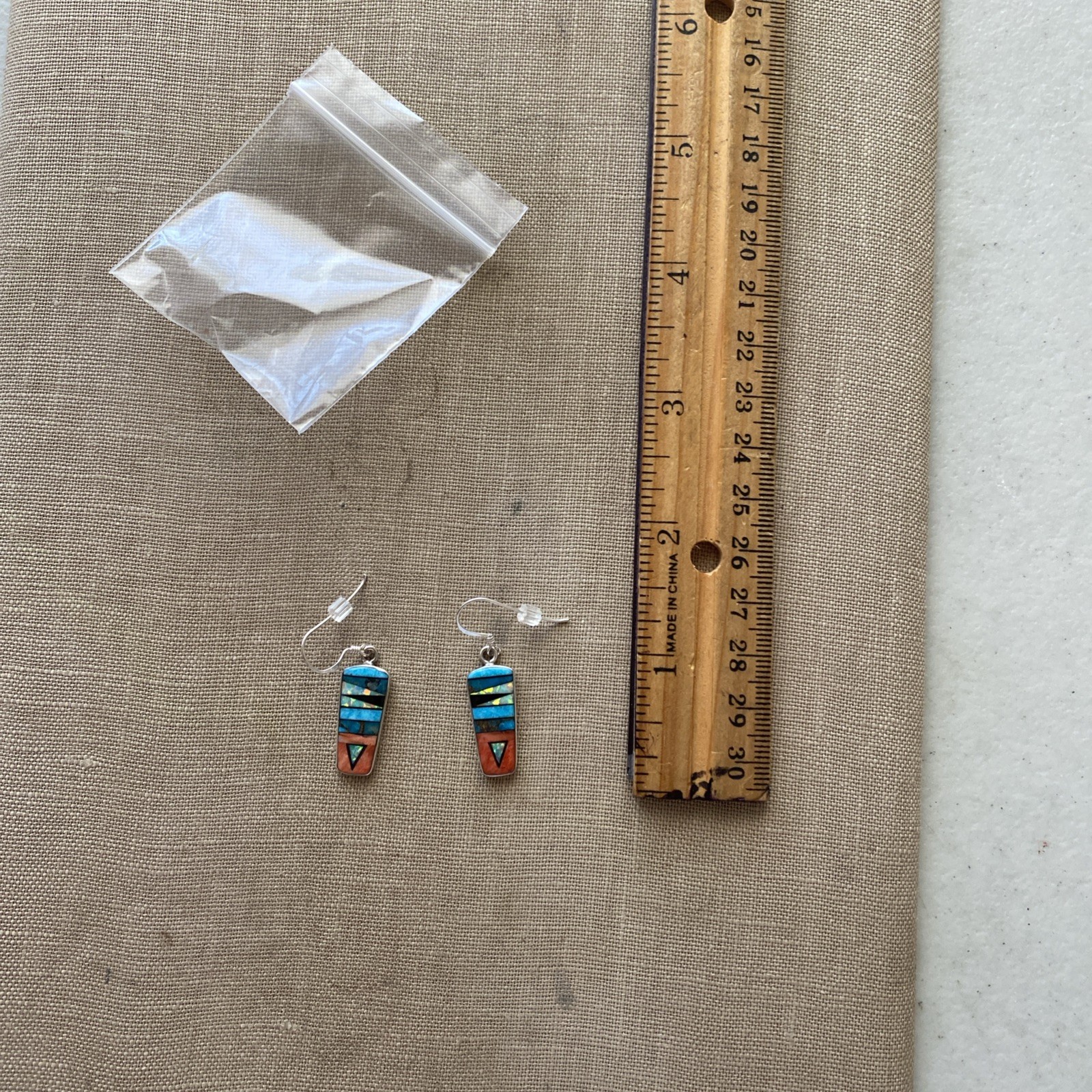Philippines Signed Inlay Multi Stone 925 Sterling Earrings No Problems