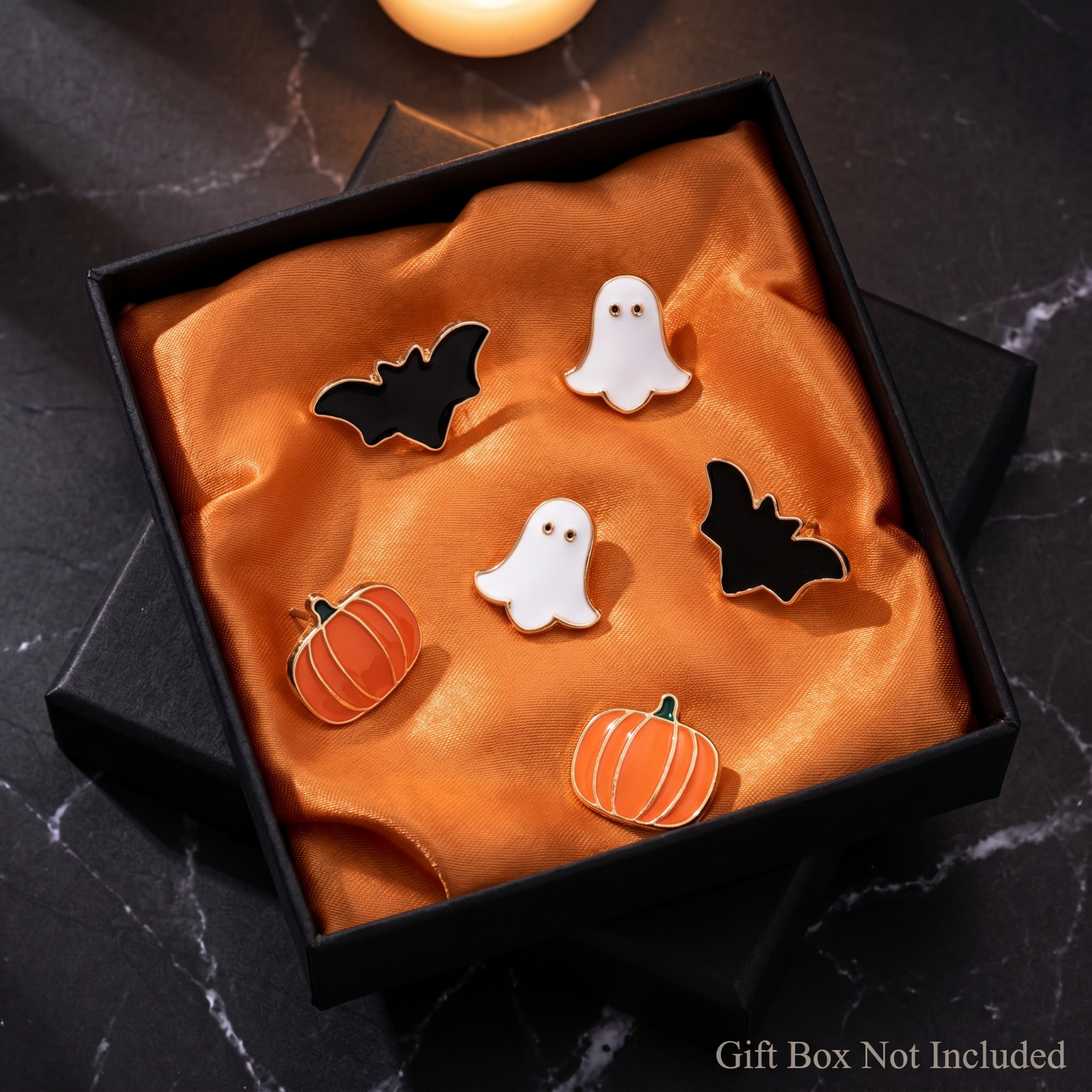 Halloween Earrings Set 3 Pairs Pumpkin Ghost Bat Stud Women Gold-Tone Gift