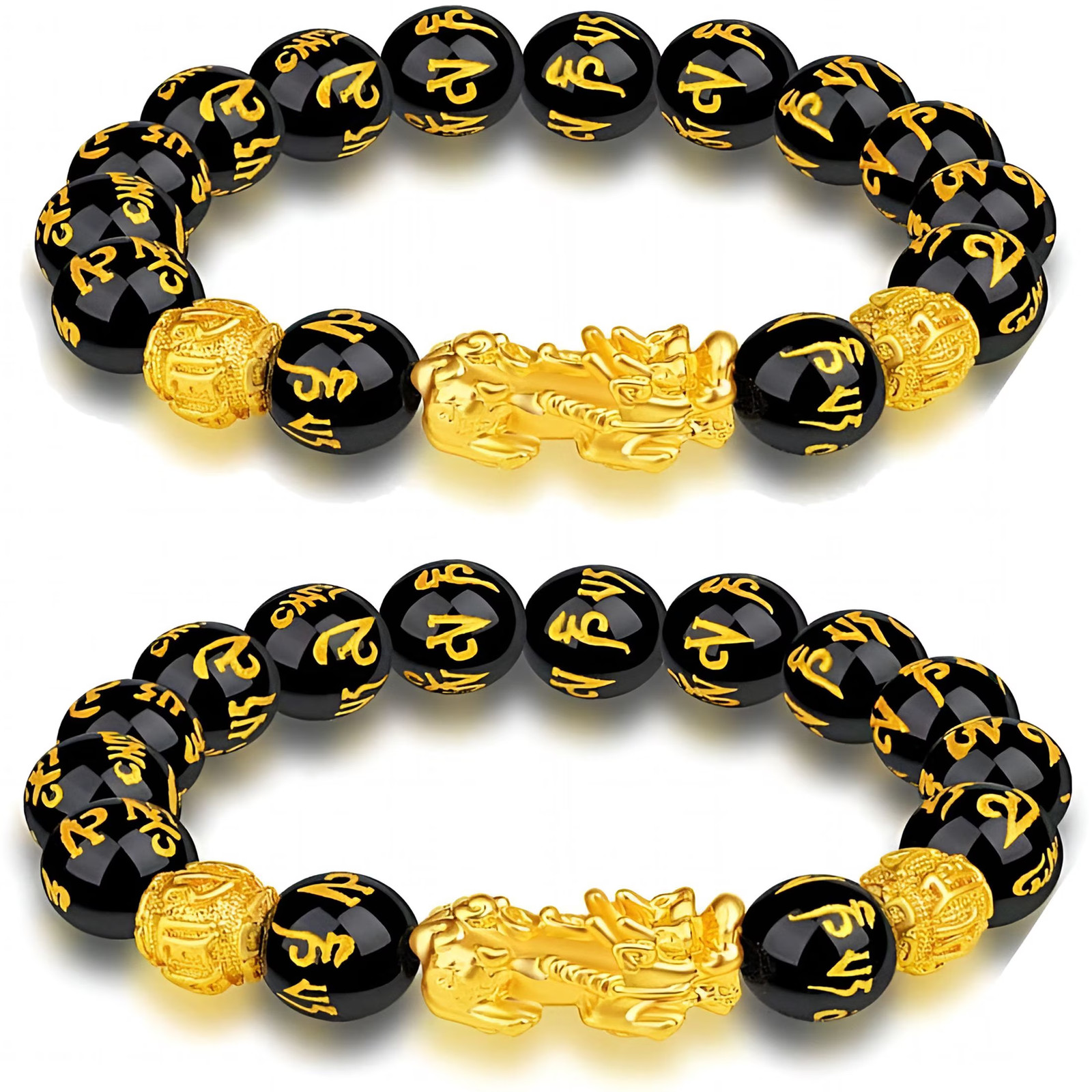 Black Obsidian Wealth Bracelet, 2 Pcs Bracelets for Attract Wealth Money