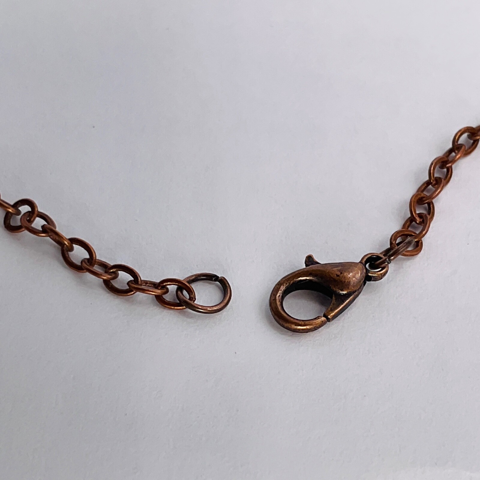 Copper Necklace Jade Gem Stone Handmade Jewelry Pendant 18” Chain Metal Teardrop