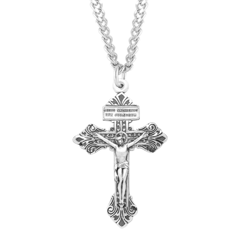 .925 Sterling Silver “Pardon” Crucifix Medal Pendant Necklace, 18″ Chain w/ Box