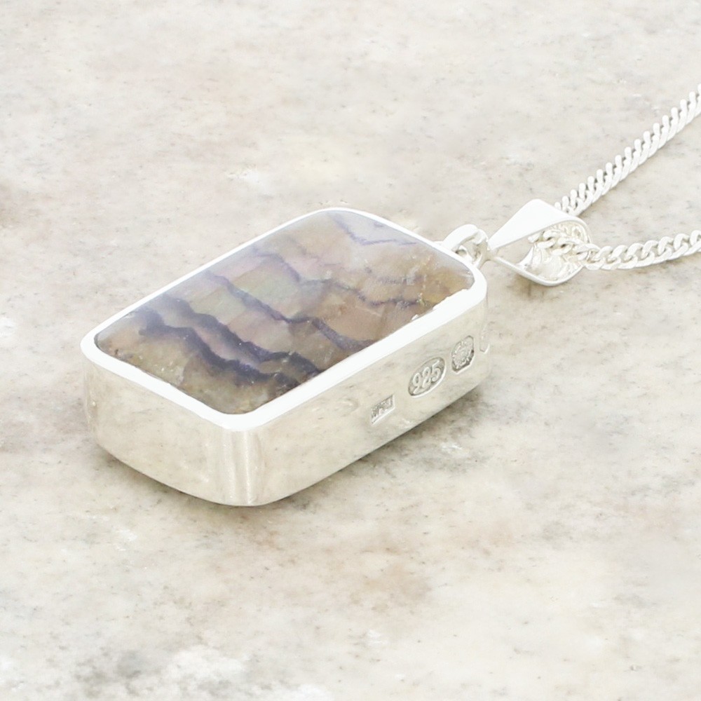 Derbyshire Blue John Reversible Sterling Silver Necklace DBJ821