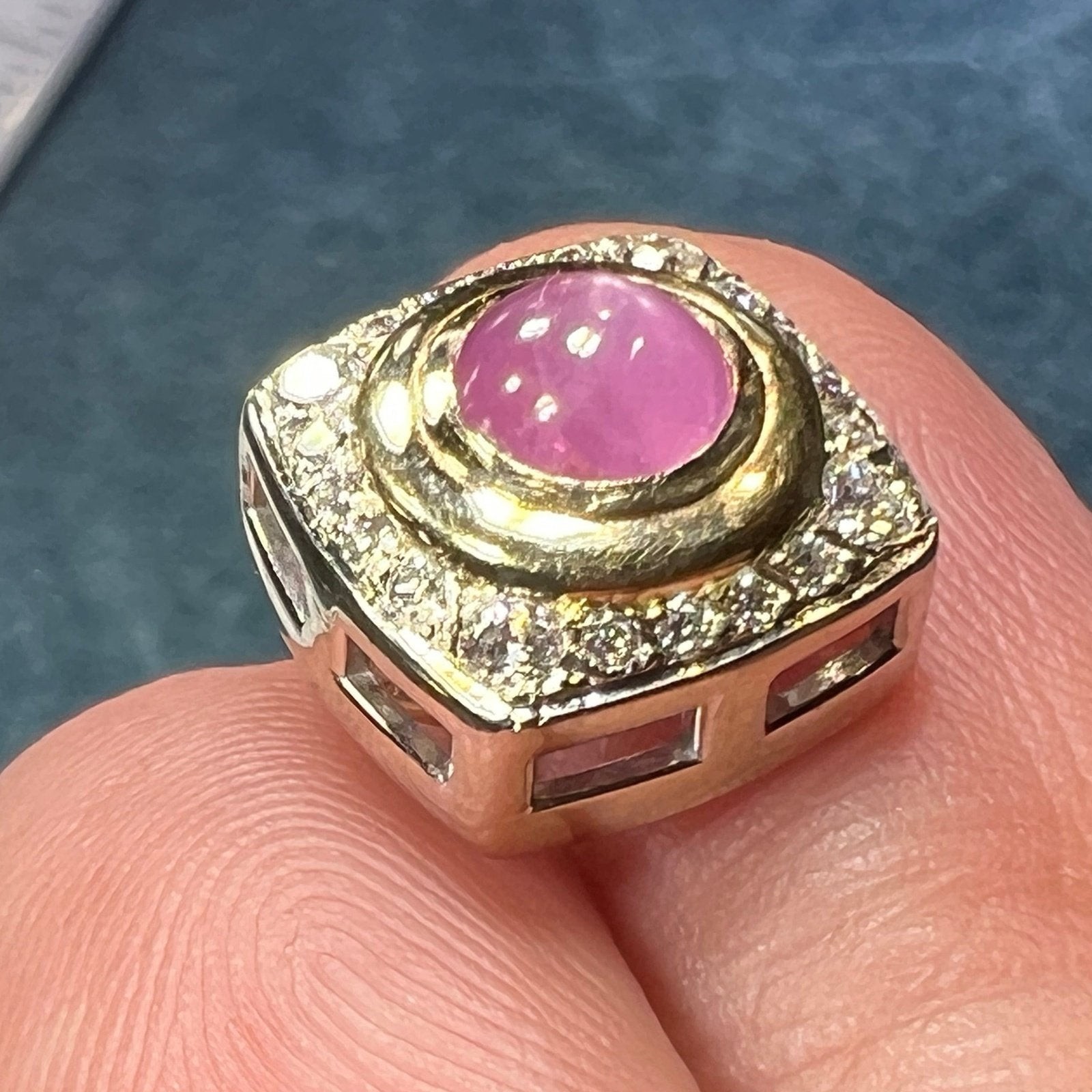 14k Gold Pink Star Sapphire Ruby Pendant w Diamond Halo *Video* A