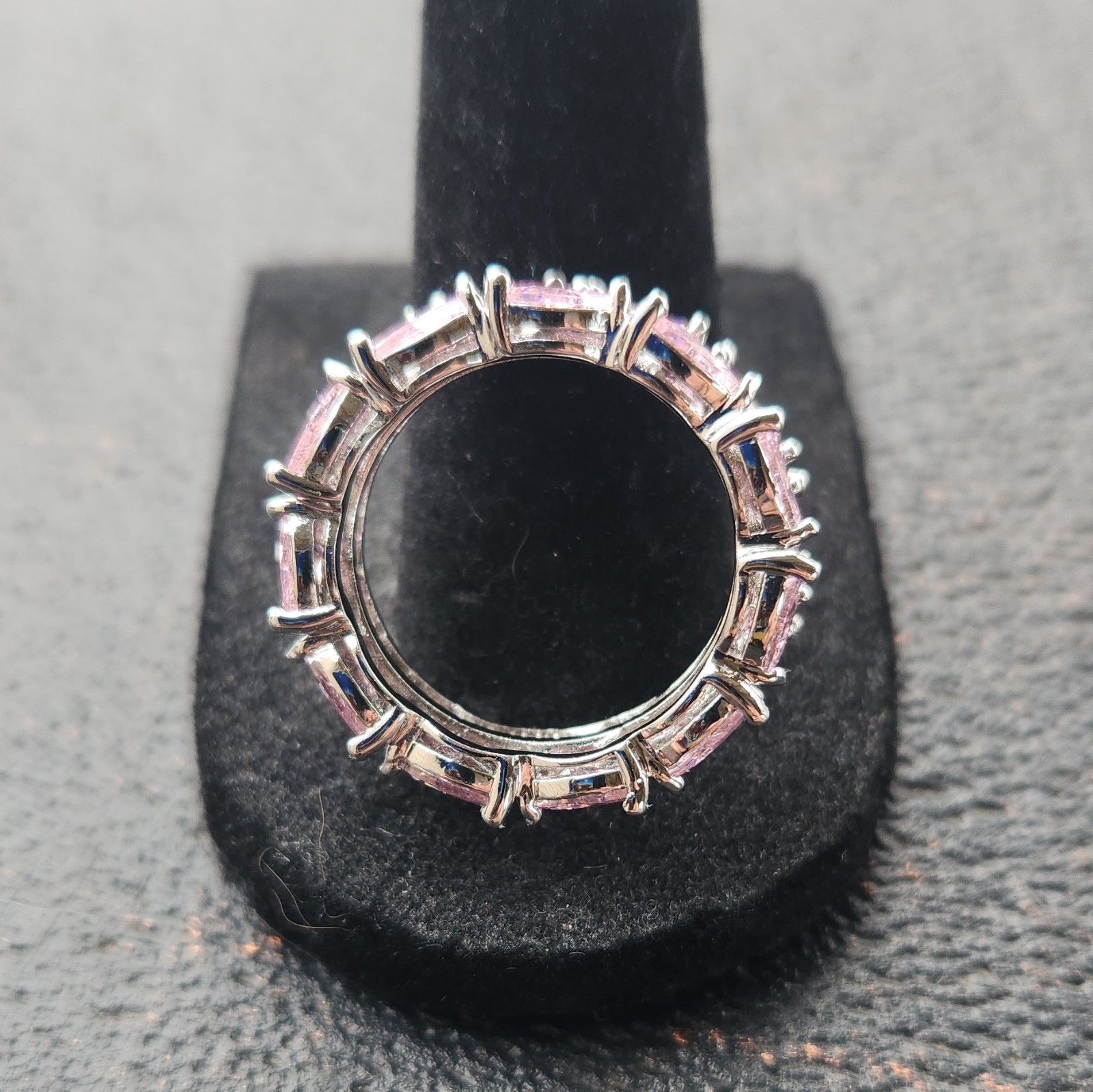 Ring Bomb Party “The Scattered Band” Ring Rose Quartz CZ Rhodium Plated Sz 8