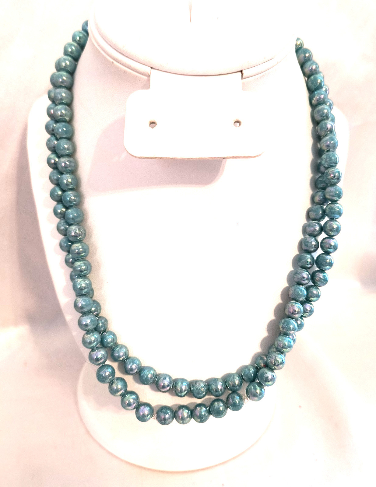 Women’s Necklace Aqua Color Iridescent Beads 38 Inches Long