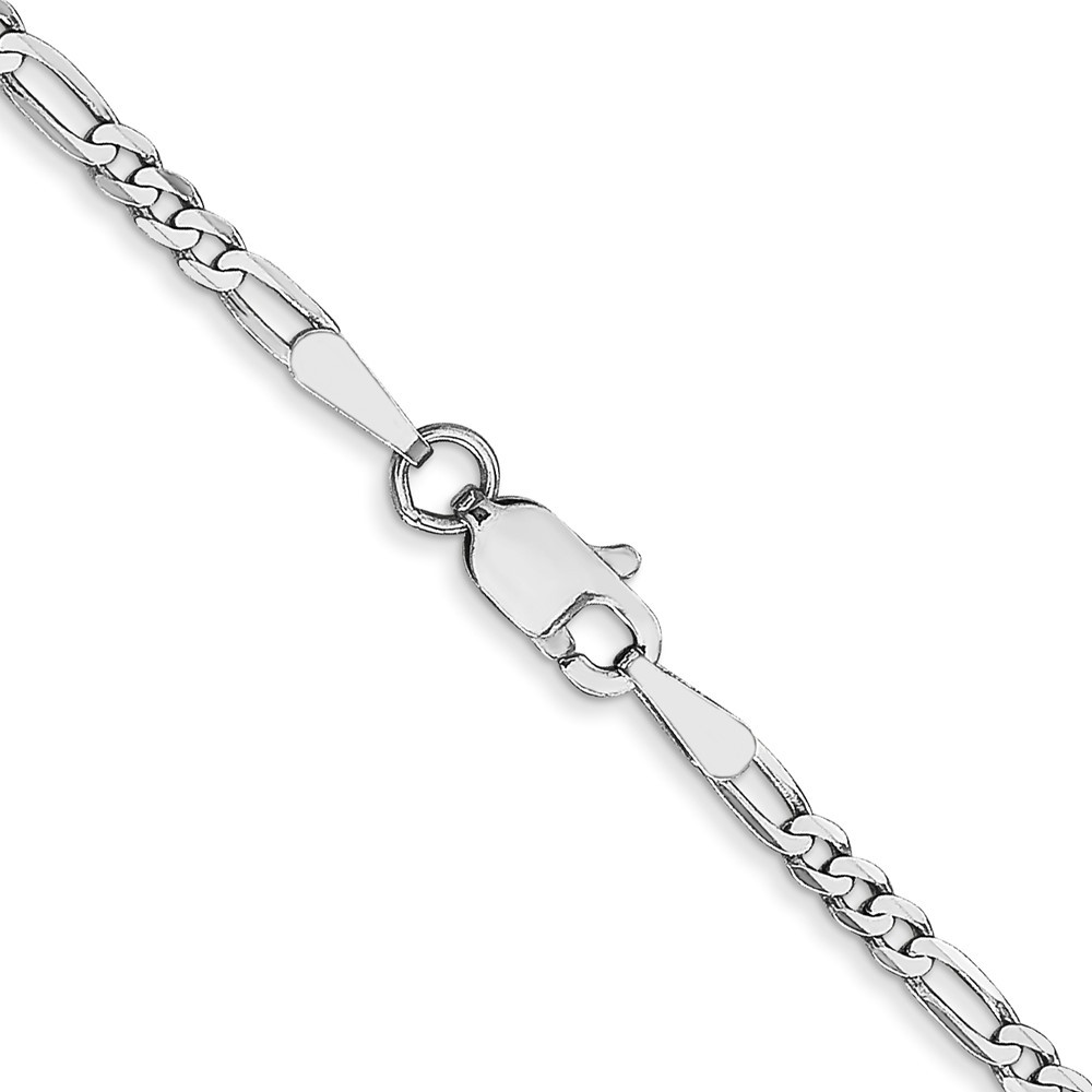 14k White Gold 2.25mm Flat Figaro Link Chain Bracelet 7 Inch