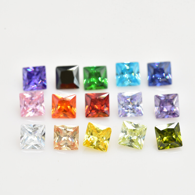3×3-10x10mm Square Cut 15pcs each color 1pcs ,Loose cubic Zirconia Stone