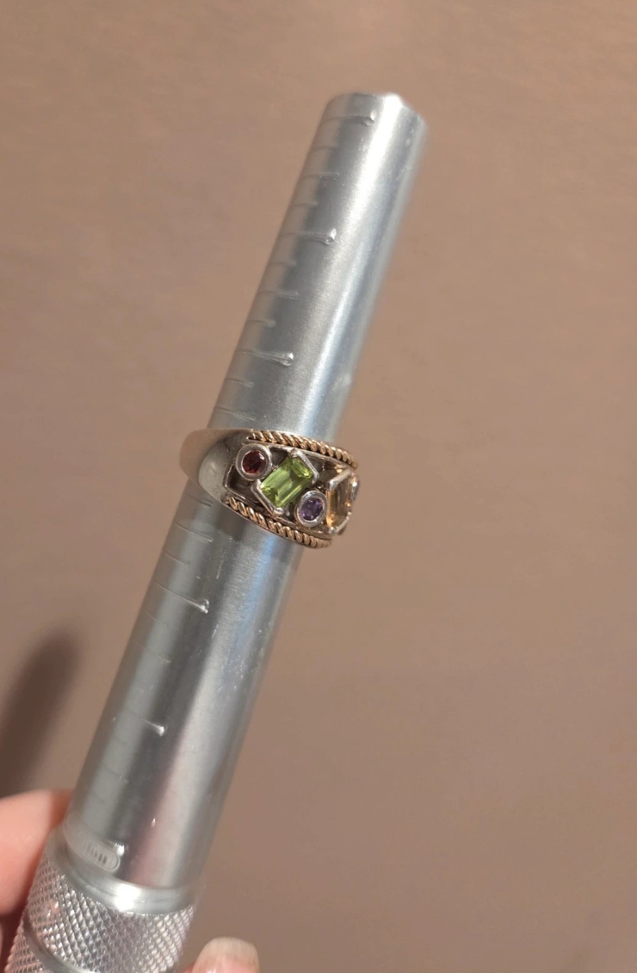 Fortunoff Sterling Silver 14K Gold Multi Gemstone Cable Rope Band Ring Size 6.5