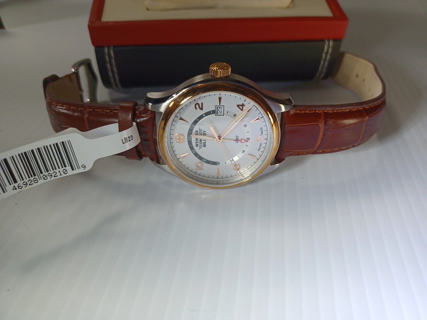 Wenger Swiss Military Classic Executive GMT Watch Rose Gold Brown Leather 100m