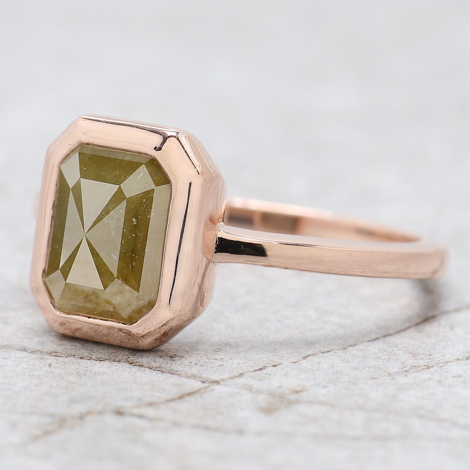2.85 Ct Emerald Cut Yellow Color Diamond Ring 14K Rose Gold Engagement Gift Ring