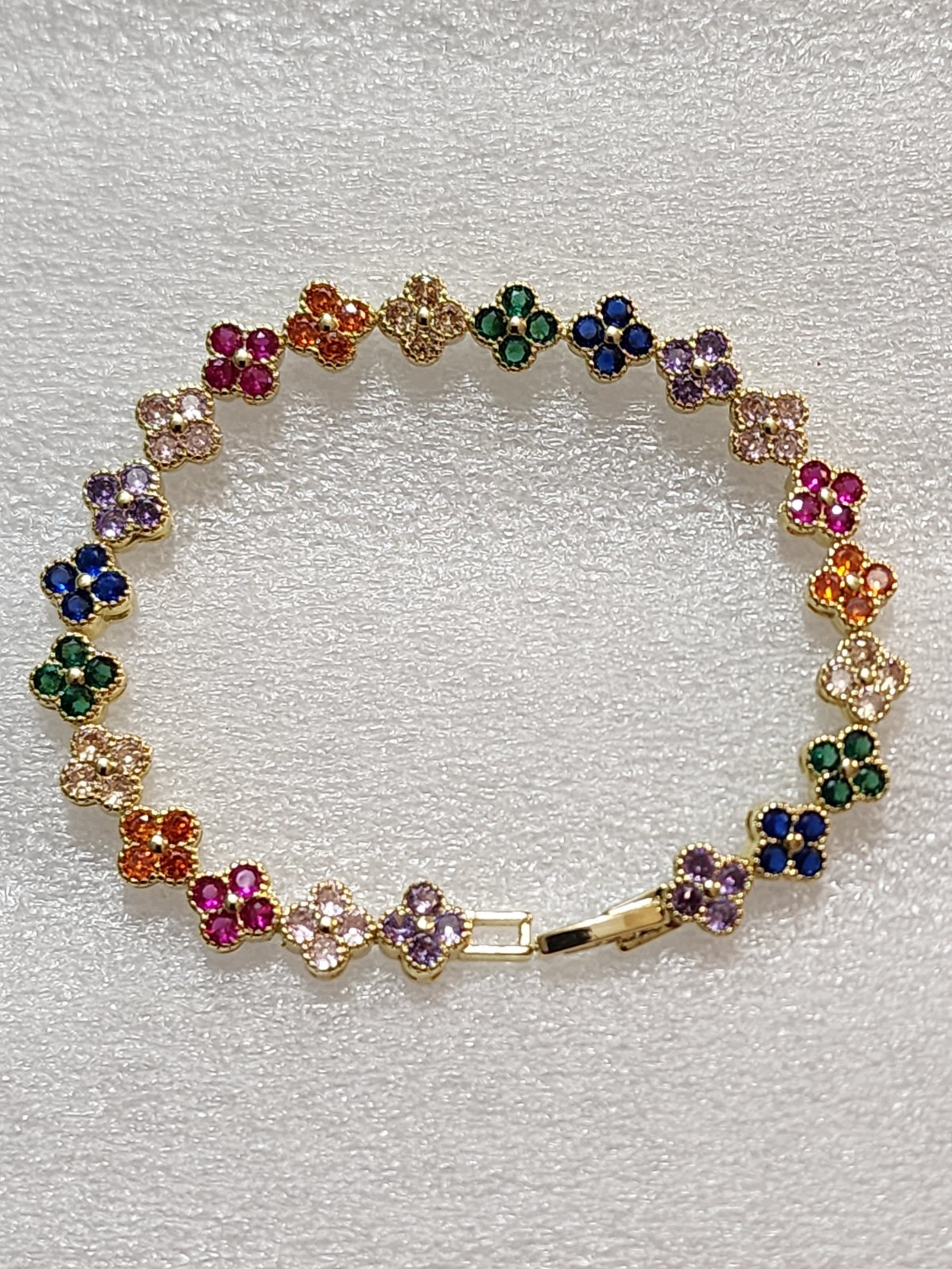 Clover Multi-Color Faux Gemstones Exclusive Gold Bracelet for all Ages