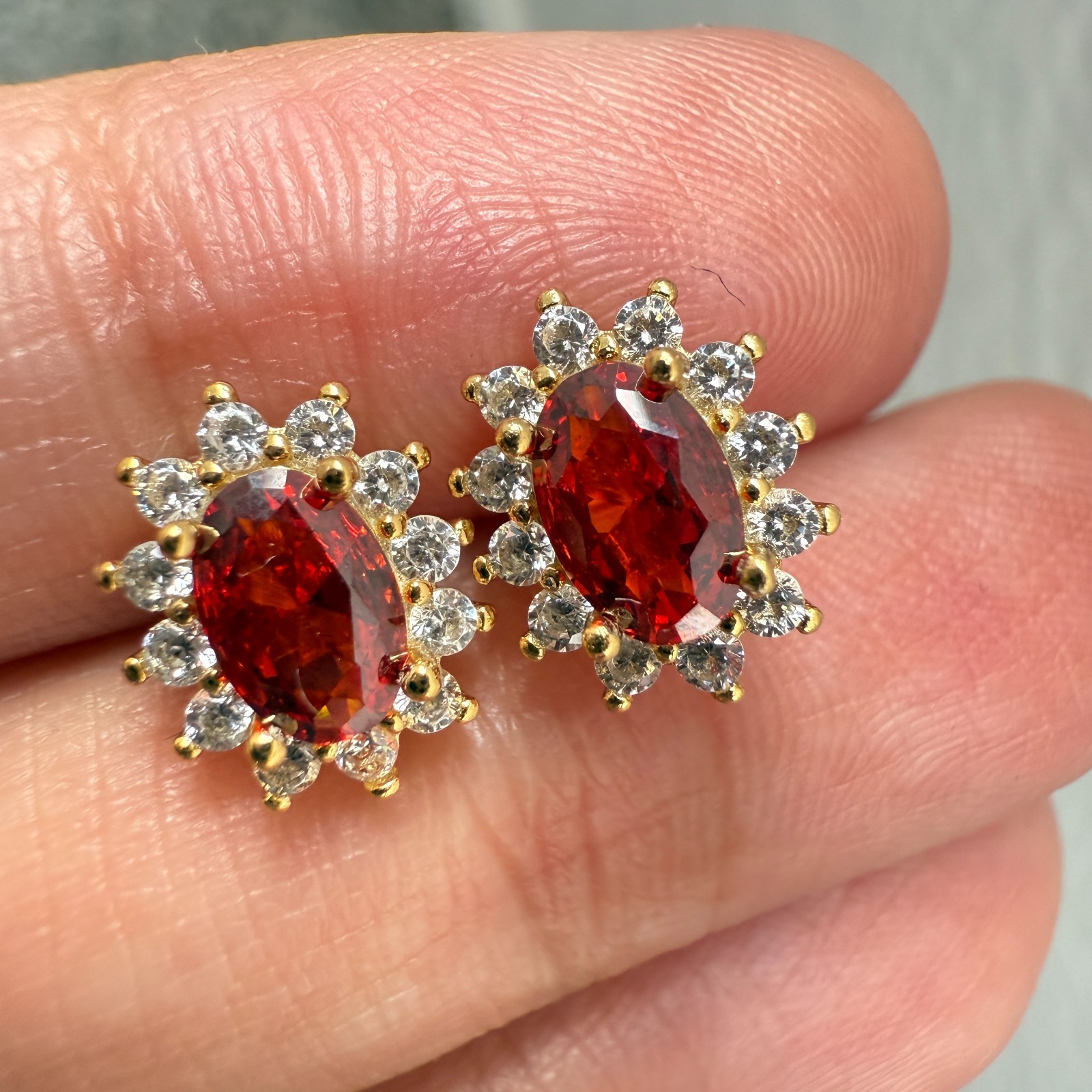 925 Sterling Silver Earrings 6x4mm Natural Rhodolite Garnet Zircon Flower Gift