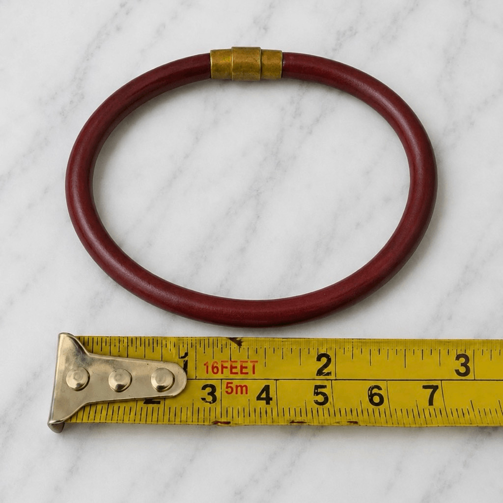 Men’s Burgundy Red Leather Bracelet, Antique Brass Barrel Clasp