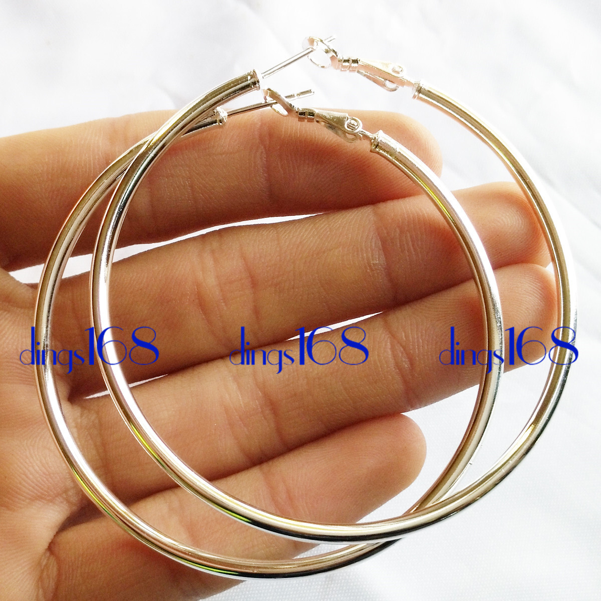 Real 925 Sterling Silver Tarnish-Free 80mm Very Large Thin Tube Hoop Earring P2F