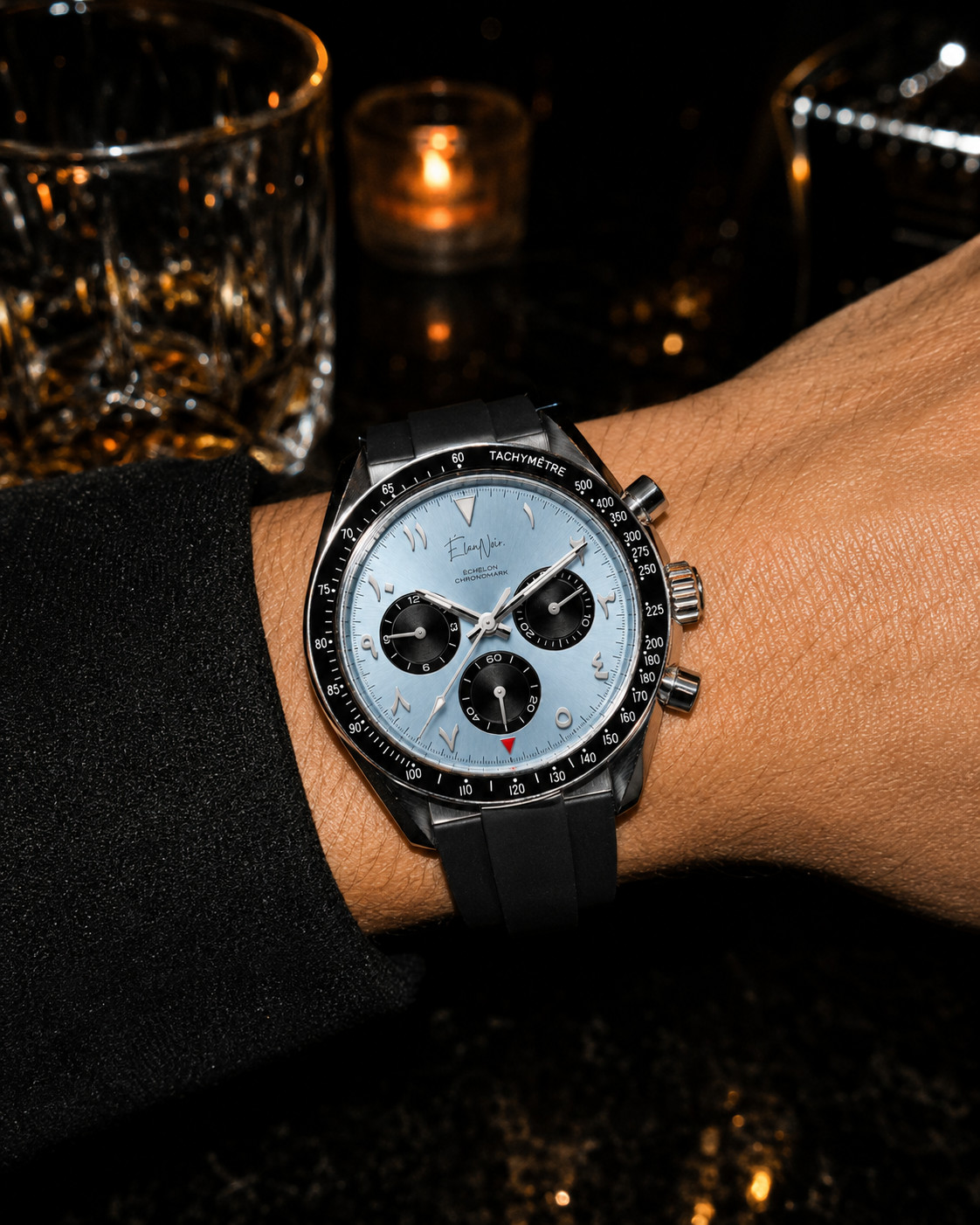 Élan Noir Chronograph Watch VK63 Light Blue Dial Sapphire Crystal Steel 40mm