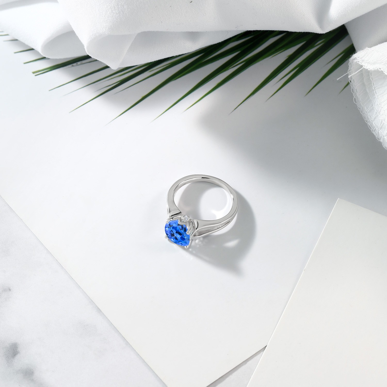 4.15 Cttw Fancy Blue Zirconia Solitaire with Accent Stones Ring for Women | 925