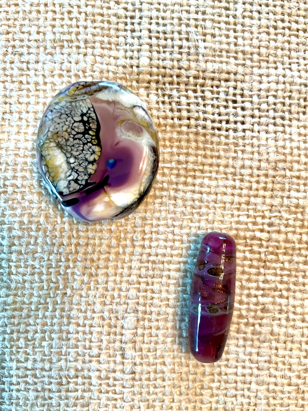 Two Artisan Lampwork Glass Focal Beads Shades of Purple From Private Collection