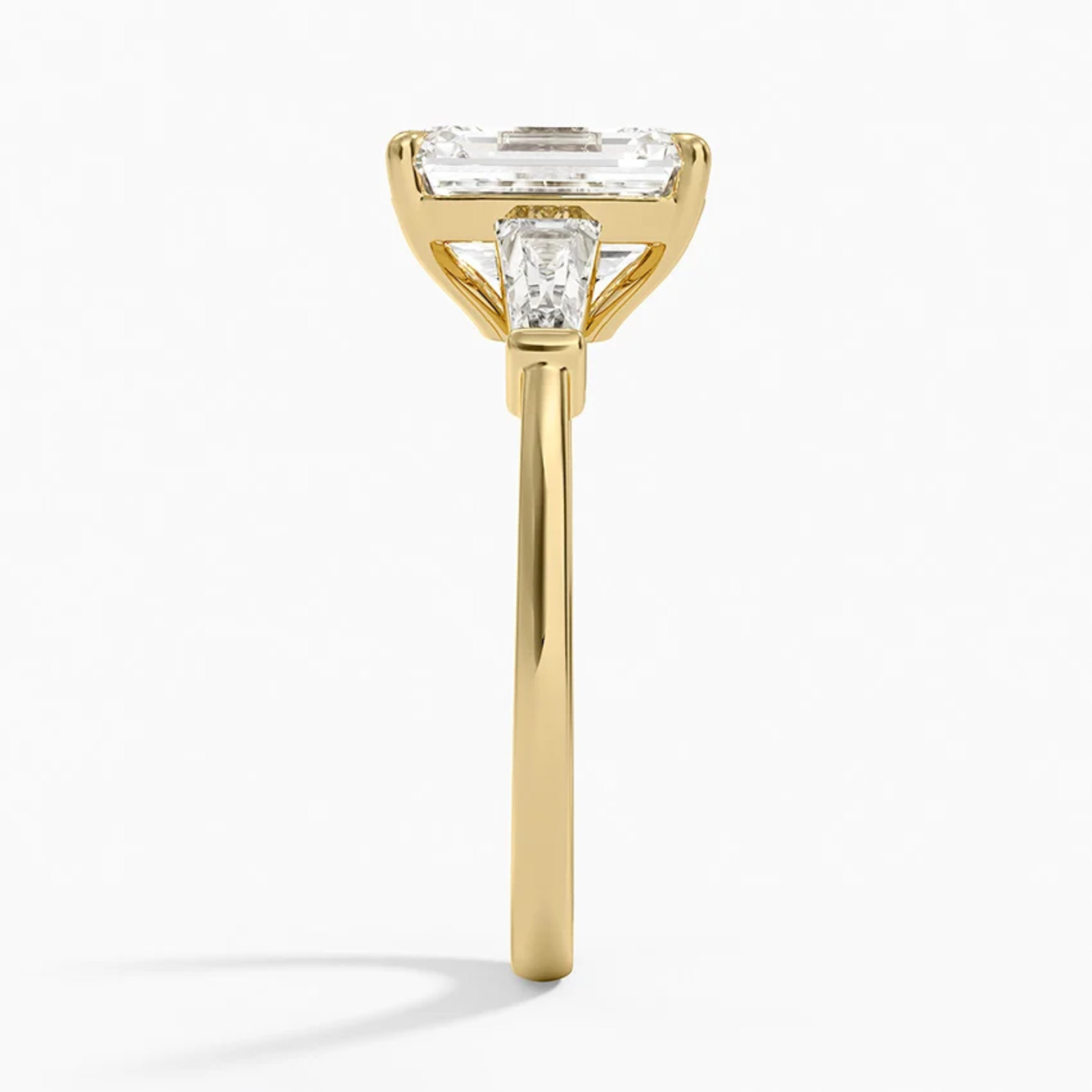 2 Ct Emerald Cut Lab Grown Diamond Three-Stone Engagement Ring 14k Yellow Gold