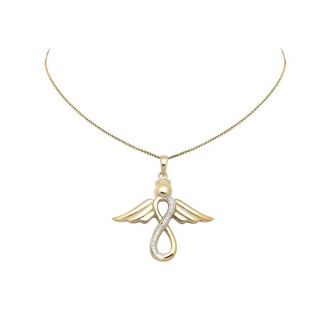 14K Two Tone Gold Plated Lab Created Diamond Infinity Shaped Angel Pendant Charm
