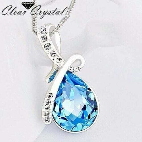 Pendant w/ 20″ Chain; Blue Crystal Gem / Pendant only 18k White Gold Plated NEW