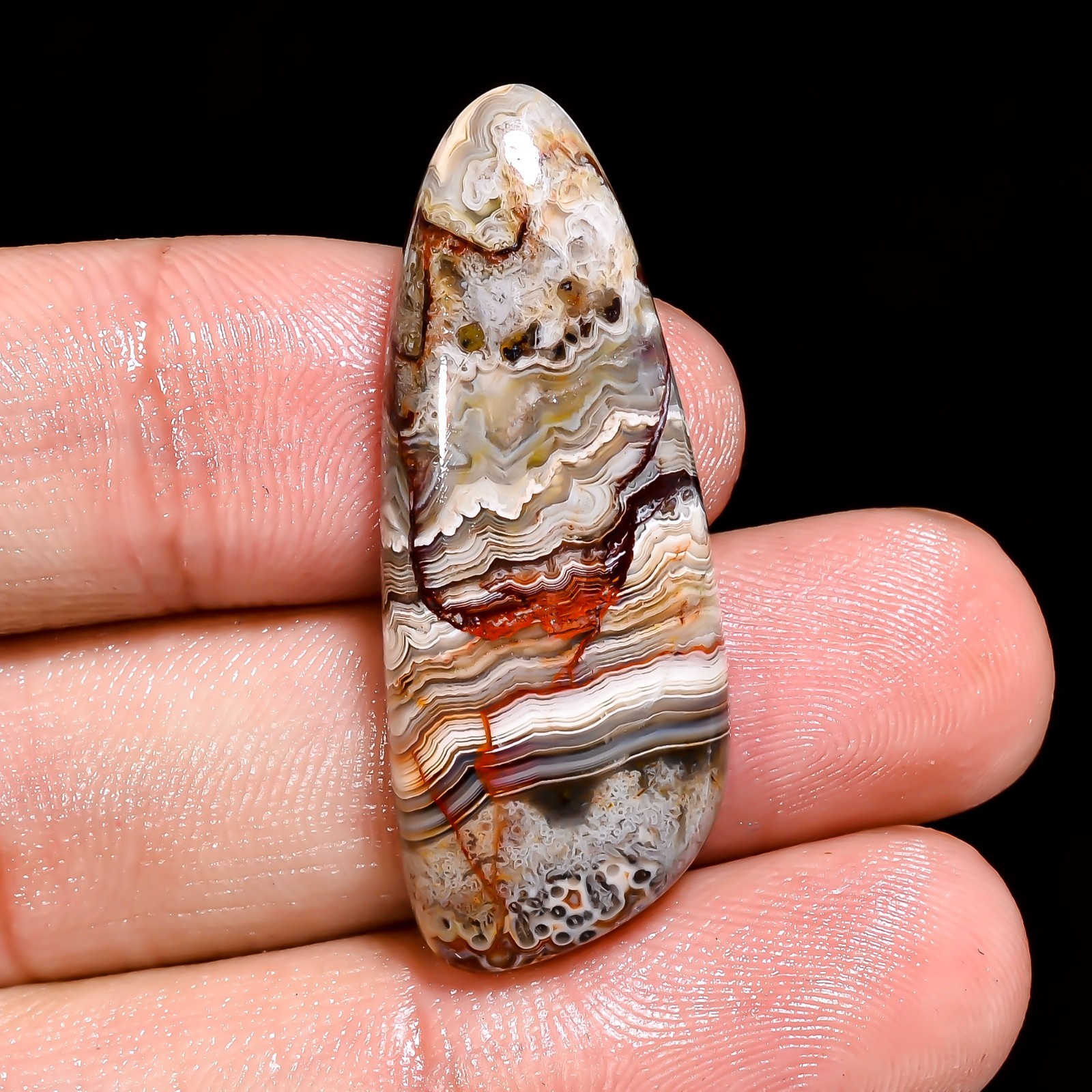 Natural Crazy Lace Agate Fancy Shape Cabochon Loose Gemstone 37X14X6MM 24.5 Cts.