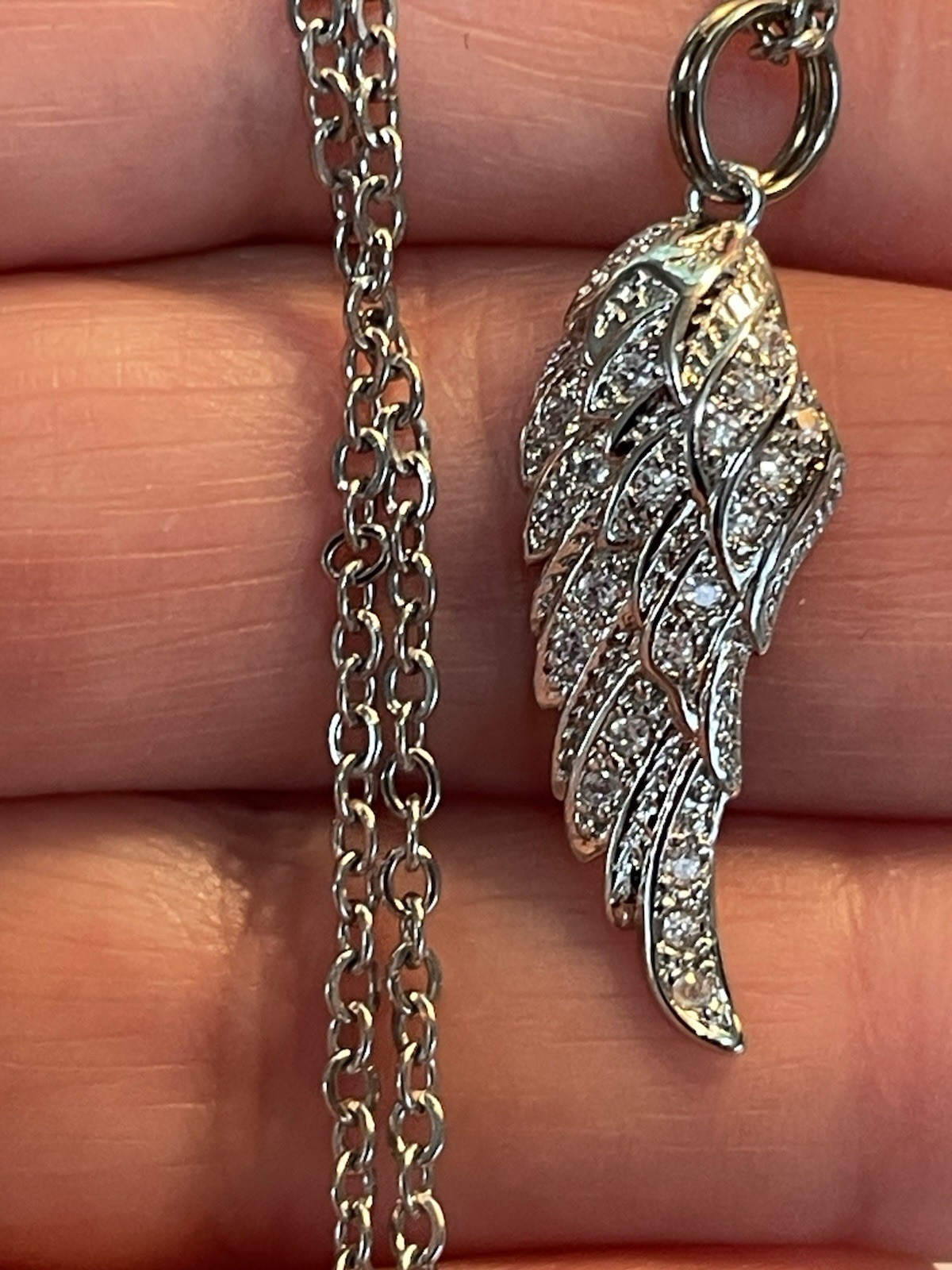 Angel Wing Silver Cubic 18” Stainless Necklace Religious Spiritual NEW
