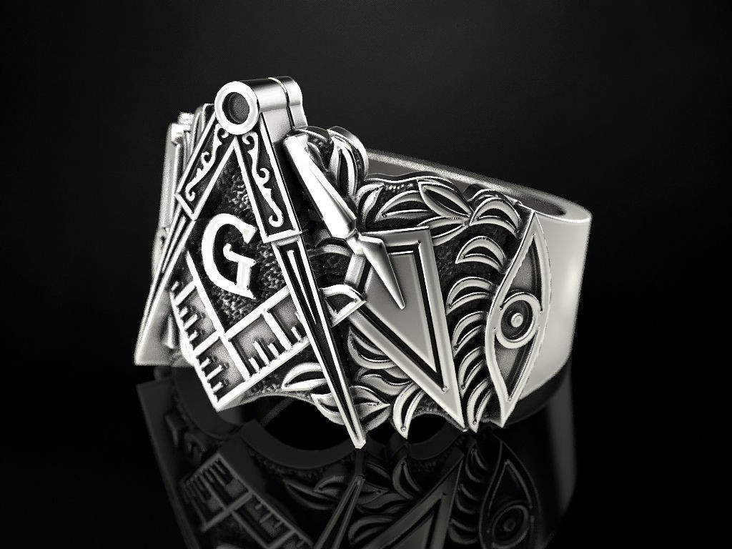 Oxidized Men’s Freemason Square & Compass 925 Sterling Silver Statement Rings
