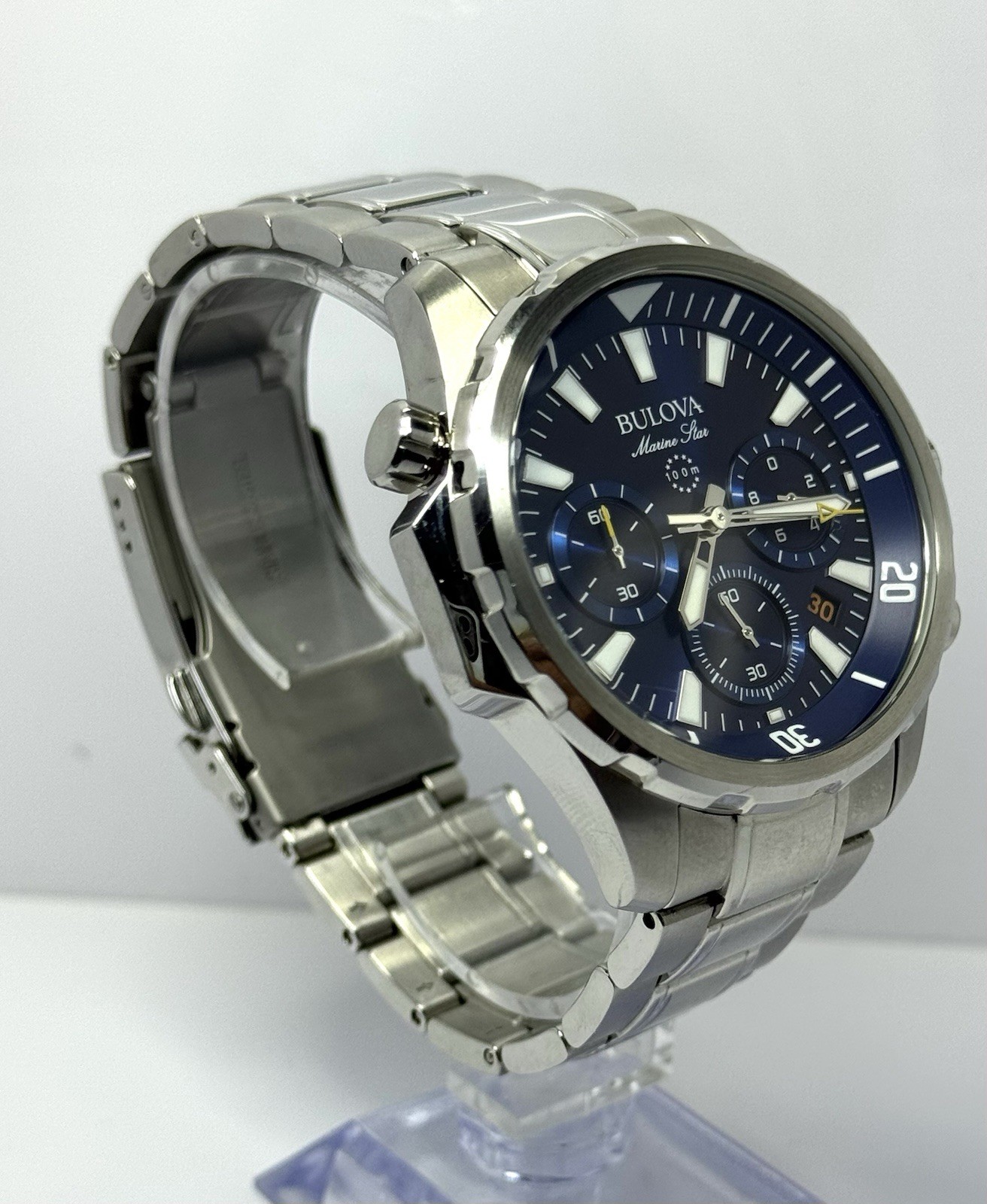 Bulova 96B256 Marine Star Blue Dial Stainless Steel Men’s Quartz Watch 44mm