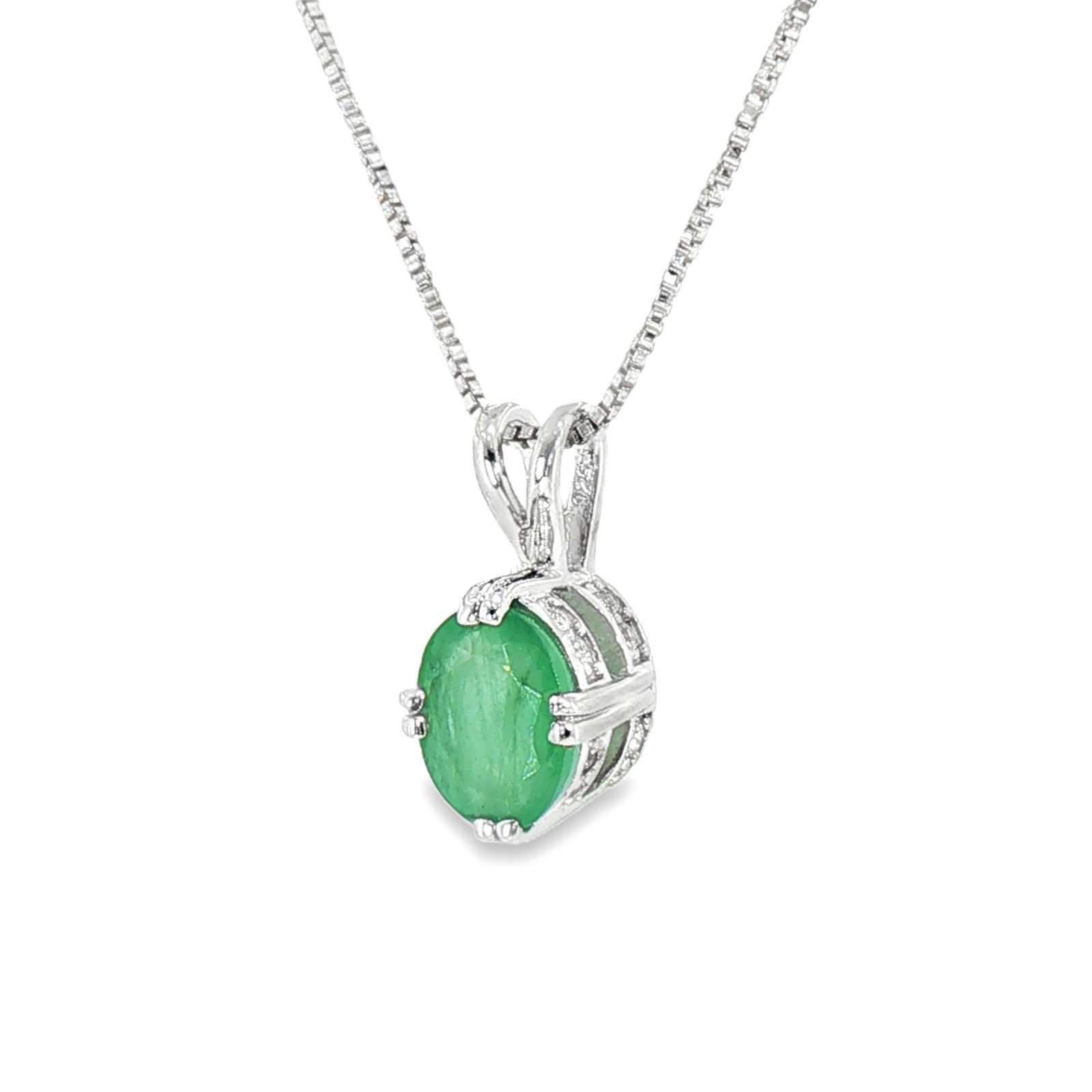 925 Sterling Silver Natural Emerald Pendant Oval Top Rich Green 2.89gm