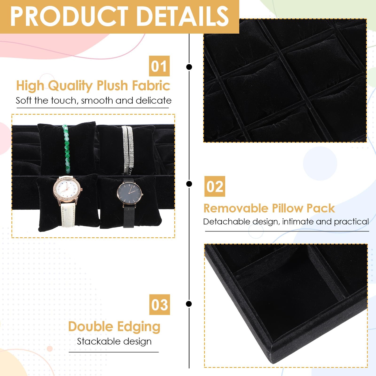 Tobeelec 2 Pcs Velvet Watch Tray Jewelry 13.77 x 9.44 x 1.96 inches, Black